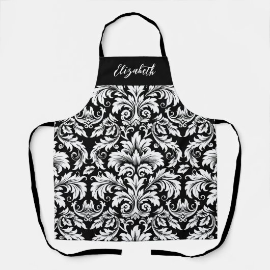 Monogram Zwart Wit Damast Schort (Voorkant)