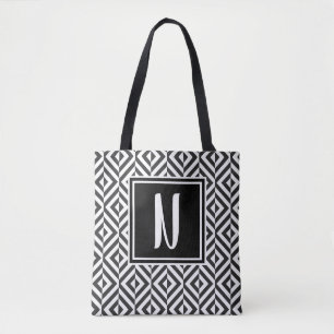 Monogram Zwart & Wit Diamant Patroon Draagtas
