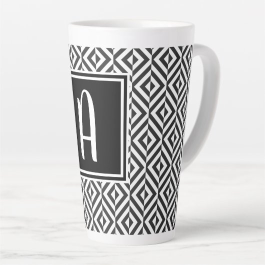 Monogram Zwart & Wit Diamant Patroon Latte Mok (Rechterhoek)