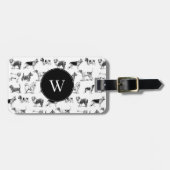 Monogram zwart-wit duogpatroon bagagelabel (Voorkant horizontaal)