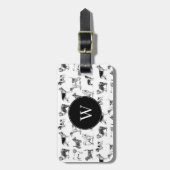 Monogram zwart-wit duogpatroon bagagelabel (Voorkant verticaal)