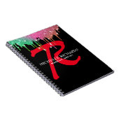 Monogram zwart-wit en rood-makreel Notitieboek (Rechterzijde)