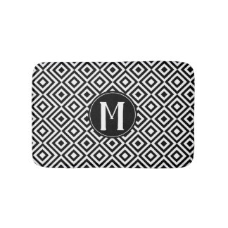 Monogram zwart-wit geometrisch diamantpatroon badmat