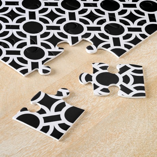 Monogram zwart-wit geometrisch Initiaal Legpuzzel (Zijkant)
