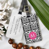 Monogram zwart-wit geometrisch tribaal bagagelabel