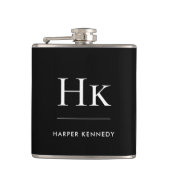 Monogram Zwart Wit Gepersonaliseerd Heupfles (Voorkant)
