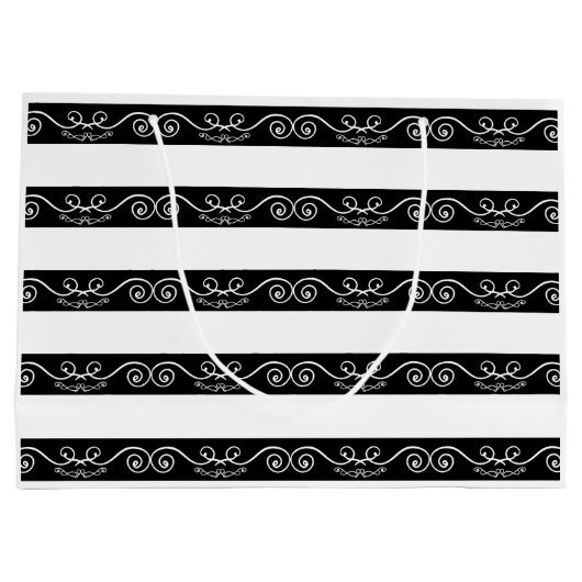 Monogram Zwart wit gestreept design Groot Cadeauzakje (Achterkant)