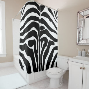 Monogram zwart-wit gestreept zebrapatroon douchegordijn