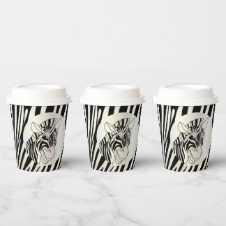Monogram zwart-wit gestreept zebrapatroon papieren bekers