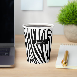 Monogram zwart-wit gestreept zebrapatroon papieren bekers