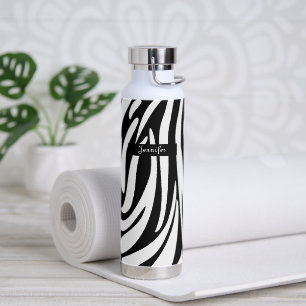 Monogram zwart-wit gestreept zebrapatroon waterfles