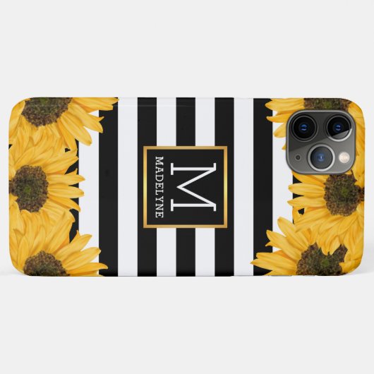 Monogram Zwart Wit Gestreept Zonnebloem Goud Case-Mate iPhone Case (Achterkant (horizontaal))
