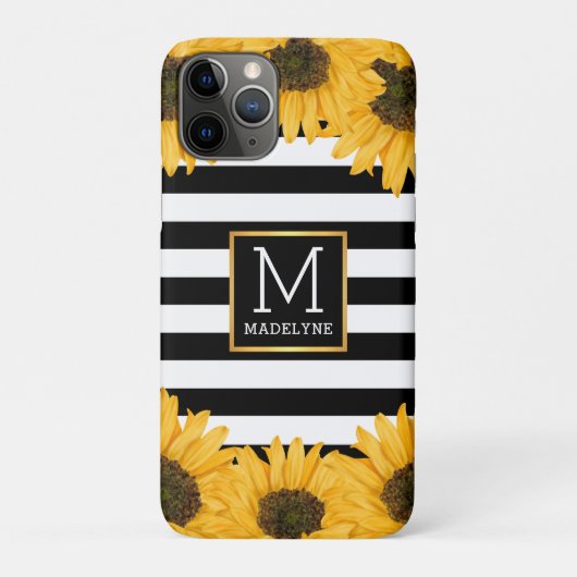 Monogram Zwart Wit Gestreept Zonnebloem Goud Case-Mate iPhone Case (Achterkant)