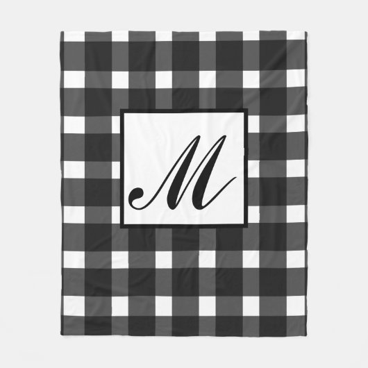 Monogram zwart wit Gingham patroon Fleece Deken (Voorkant)