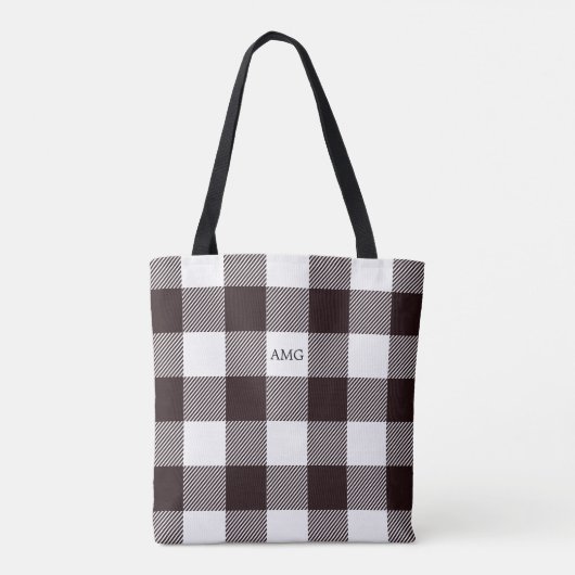 Monogram zwart-wit Gingham Pset Pattern Draagtas (Achterkant)