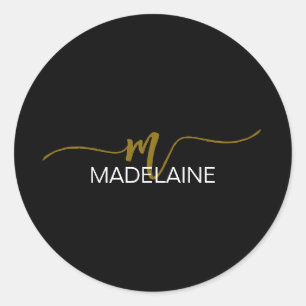 Monogram zwart wit goud kleur persoonlijk ronde sticker