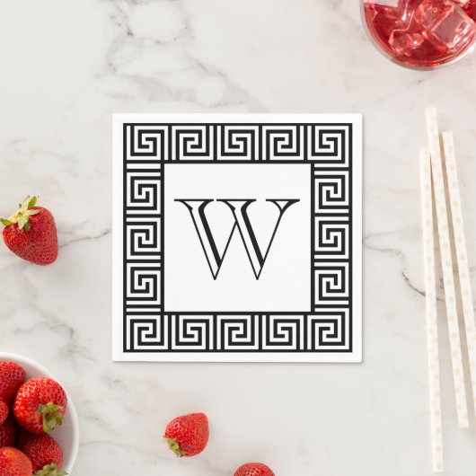 Monogram Zwart & Wit Grieks sleutelpapier servet (Insitu)