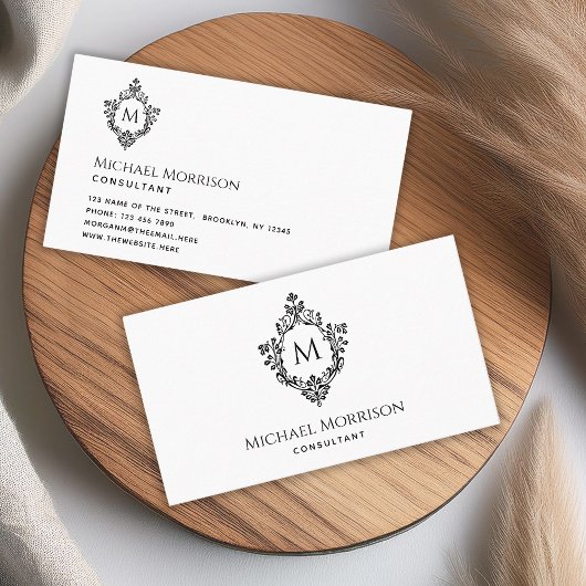 Monogram zwart-wit Initiaal in  Crest Visitekaartje