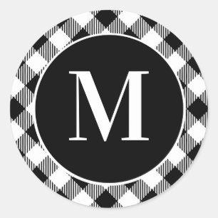 Monogram zwart/wit Initiaal met buffels Ronde Sticker