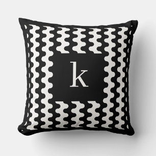 Monogram Zwart Wit Kordaat Golfpatroon Kussen