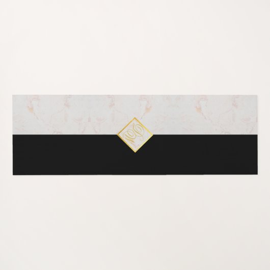Monogram Zwart Wit Marmer Elegant Goud Script Yogamat (Achterkant (horizontaal))