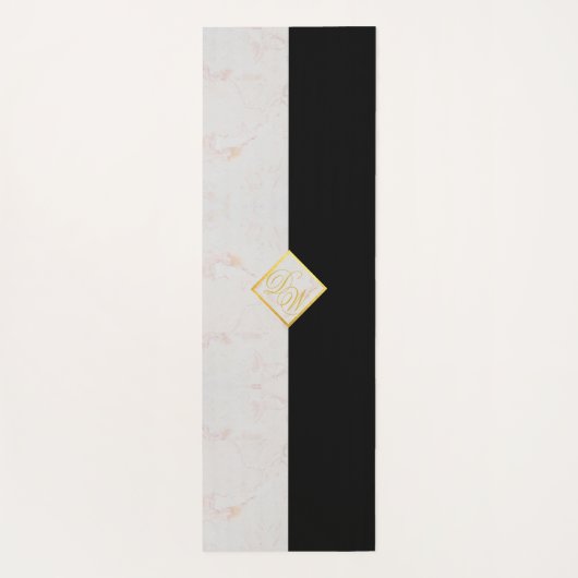 Monogram Zwart Wit Marmer Elegant Goud Script Yogamat (Achterkant)