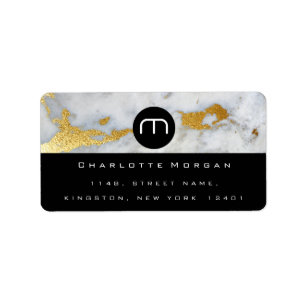 Monogram Zwart Wit Marmer Goud Grijs VIP RSVP Etiket