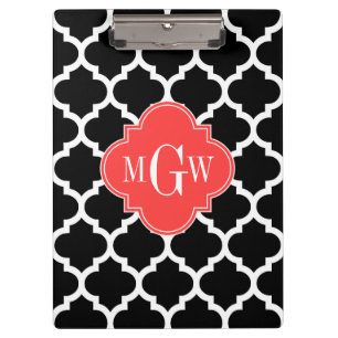 Monogram zwart-wit Marokkaans #5 Coral Red 3 Initi Klembord