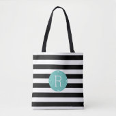 Monogram zwart-wit met witte strepe Aqua Tote Bag (Voorkant)