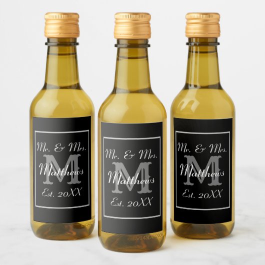 Monogram Zwart-Wit Mini Wijn Labels Wijn Etiket (Flessen)