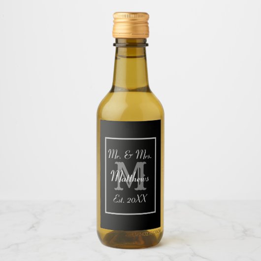 Monogram Zwart-Wit Mini Wijn Labels Wijn Etiket (Voorkant)