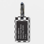 Monogram zwart-wit modern grafisch toetsenbord bagagelabel (Achterkant verticaal)