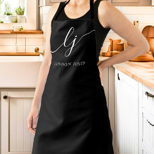 Monogram Zwart Wit Moderne Minimale Kalligrafie Schort
