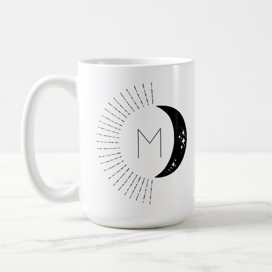 Monogram zwart-wit Moon Sun Stars Koffiemok (Links)