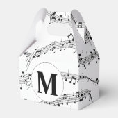 Monogram zwart-wit muzieknotitie bedankdoosjes (Voorkant Zijde)
