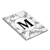 Monogram zwart-wit muzieknotitie notitieboek (Rechterzijde)