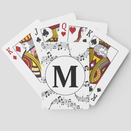 Monogram zwart-wit muzieknotitie pokerkaarten (Achterkant)