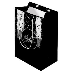 Monogram zwart-wit muziekstripes Gift Bag 3 Medium Cadeauzakje