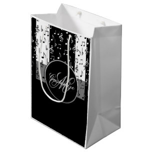 Monogram zwart-wit muziekstripes Gift Bag 4 Medium Cadeauzakje
