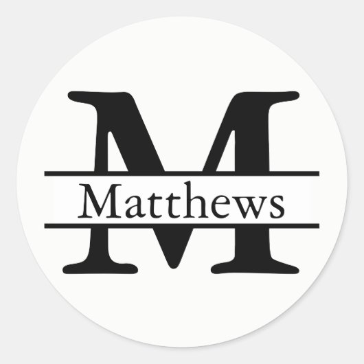 Monogram Zwart-wit Naam - Circle Sticker (Voorkant)