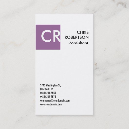 Monogram Zwart wit Paars Visitekaartje (Voorkant)