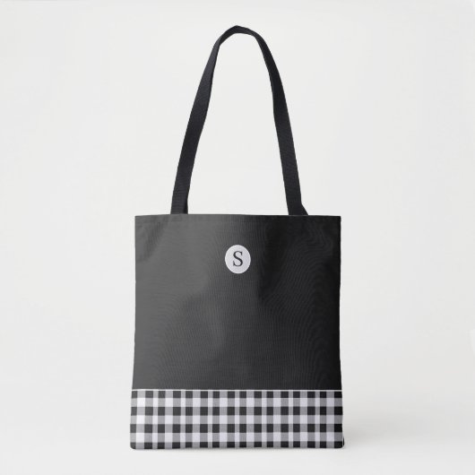 Monogram Zwart Wit Plaid Gingham Schots Draagtas (Voorkant)