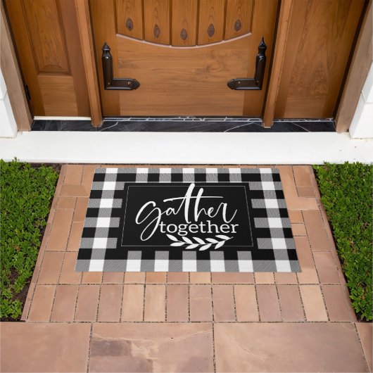 Monogram Zwart-wit Plaid Quote Welkom Deurmat (Buiten)