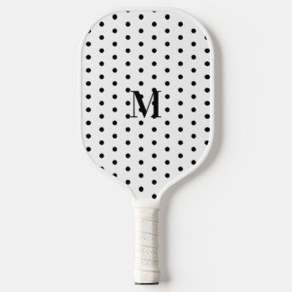 Monogram zwart-wit polka stippenpatroon pickleball paddle