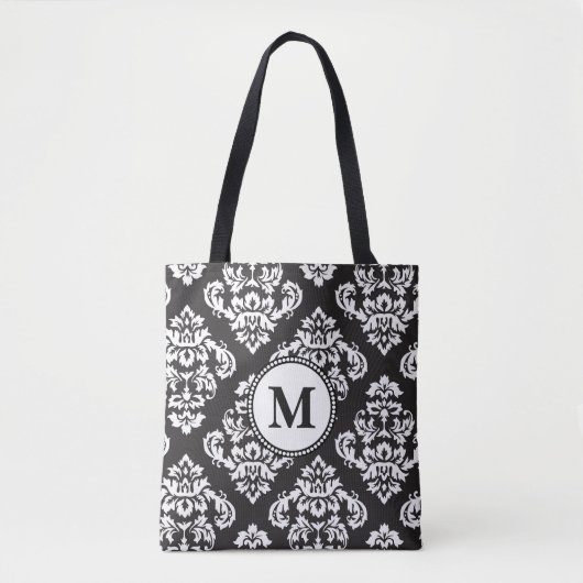 Monogram zwart-wit printerpatroon tote bag (Voorkant)