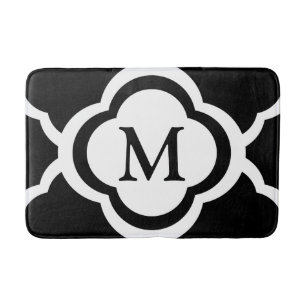 monogram zwart-wit Quatrefoil Badmat