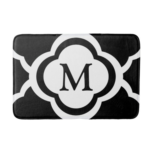  monogram zwart-wit Quatrefoil Badmat (Voorkant)