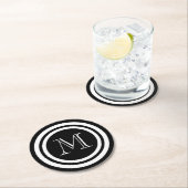 Monogram zwart-wit ronde kartonnen onderzetter (Insitu)