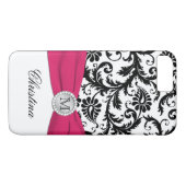 Monogram zwart, wit, roze Damask iPhone 7 Hoesje (Achterkant (Horizontaal))