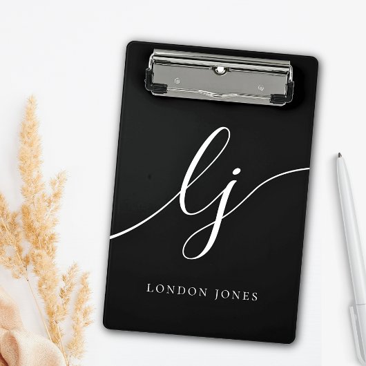 Monogram Zwart Wit Script Initialen Professional Mini Klembord